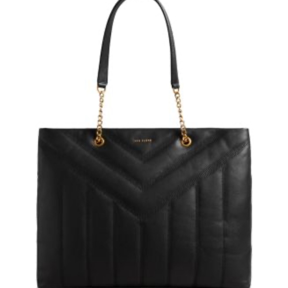 Ted Baker Ayalia Black Puffer Chevron Quilted Tote Bag with Gold Chain Hardware